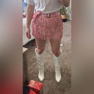 Rhinestone Fringe Mini-Skort Light Pink Size Small NWOT